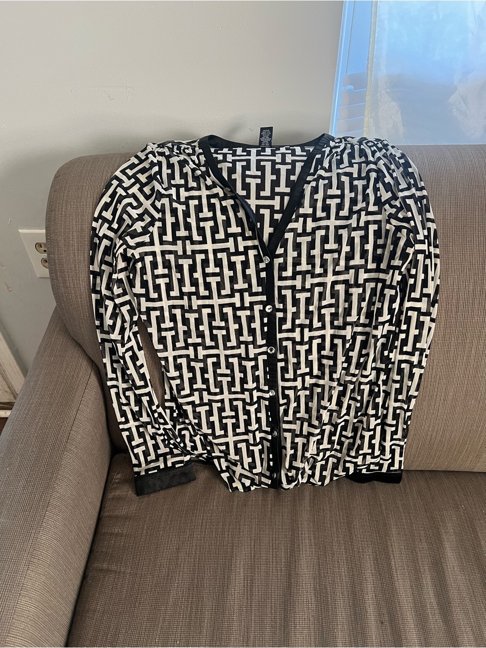 INC International Concepts Black & White Geometric Button-Down Shirt